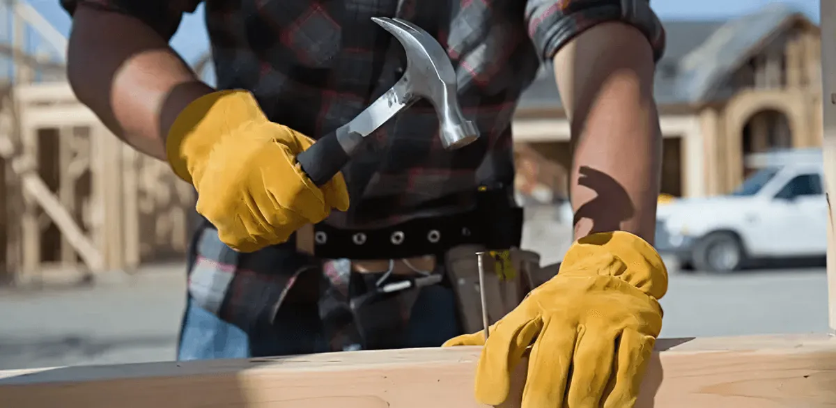 Handyman fixing wood trim with a hammer for home repairs in Minneapolis, MN