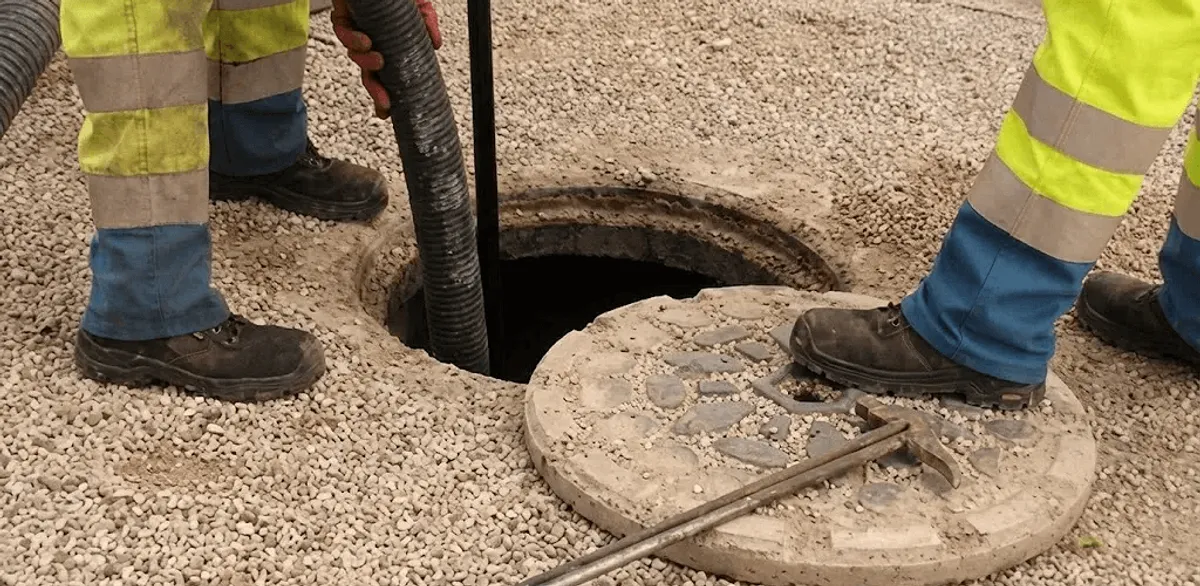 Drain cleaning crew clearing a sewer access point with professional equipment in Minneapolis, MN